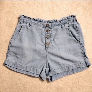 Rewind High Waisted Paper Bag Shorts Light Blue Lyocell Size Small